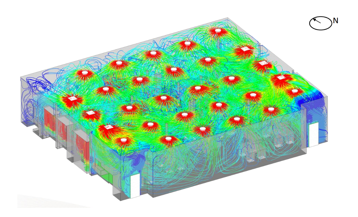 3D model shows air flow around the laboratory.